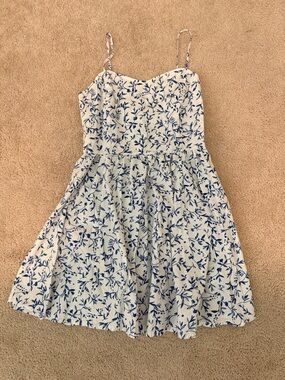 H&M White and Blue Smocked Floral Dress